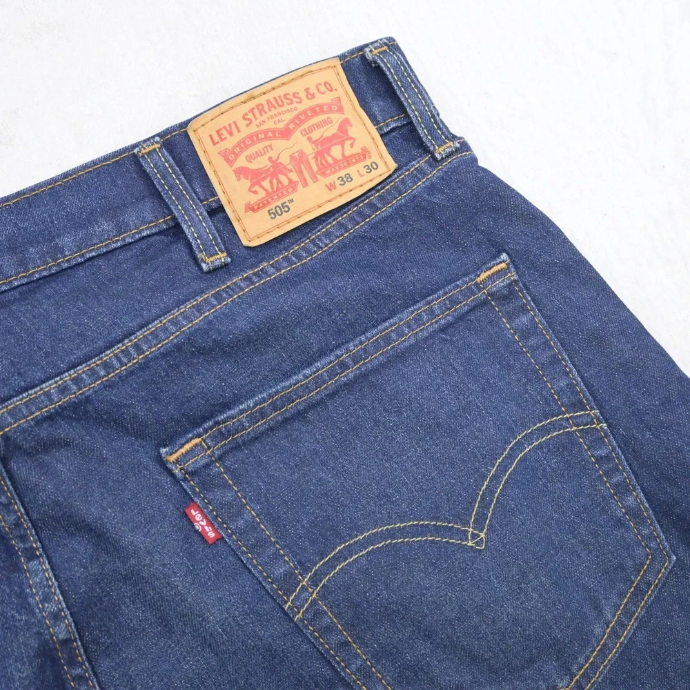 Levi's 505 Regular Fit Straight Leg Stretch Denim Blue Jeans Mens Size 38 x 30